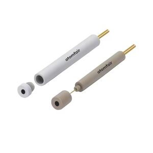 ATOMFAIR® atomfair detachable carbon paste non-adjustable working electrodes showing modular thread and pin connections.