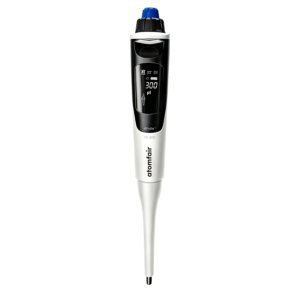 ATOMFAIR® 100-1000 uL electronic pipette arranged in a digital workflow for large volume aqueous sample handling.