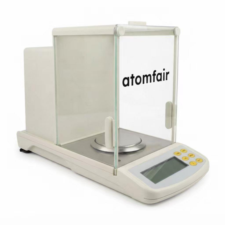 Analytical Balance EB210G Dual-Range 0.1/0.01mg ATOMFAIR® 1 ATOMFAIR® EB210G white dual-range analytical balance laboratory precision weighing scale on a white background