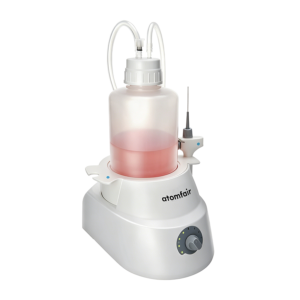 ATOMFAIR® EcoVac economy vacuum aspiration system set up for chemical fluid waste removal and cell culture media disposal.