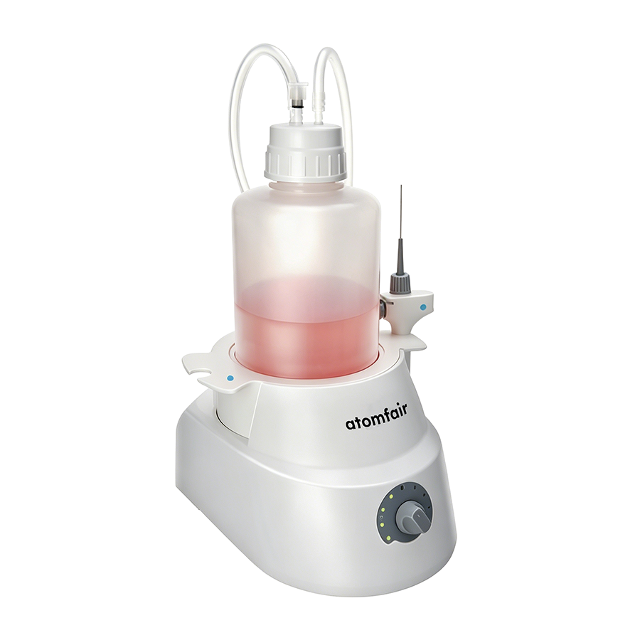 EcoVac Vacuum Aspiration System 2 L 500 mbar ATOMFAIR® 1 ATOMFAIR® EcoVac economy vacuum aspiration system set up for chemical fluid waste removal and cell culture media disposal.