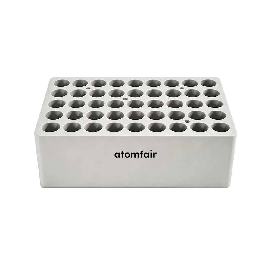 Blood-Collection Tube Block 45×5 mL HB120 ATOMFAIR® 1 ATOMFAIR® HB120 blood-collection tube block, 45 x 5 mL AF-TC-ACC-HB120-010 for tube heating block workflows