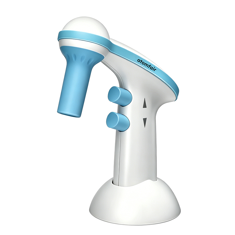 Levo ME Motorized Pipette Filler 0.1-100 mL ATOMFAIR® 1 ATOMFAIR® Levo ME motorized pipette filler resting on its charging stand for an organized laboratory workflow setup.