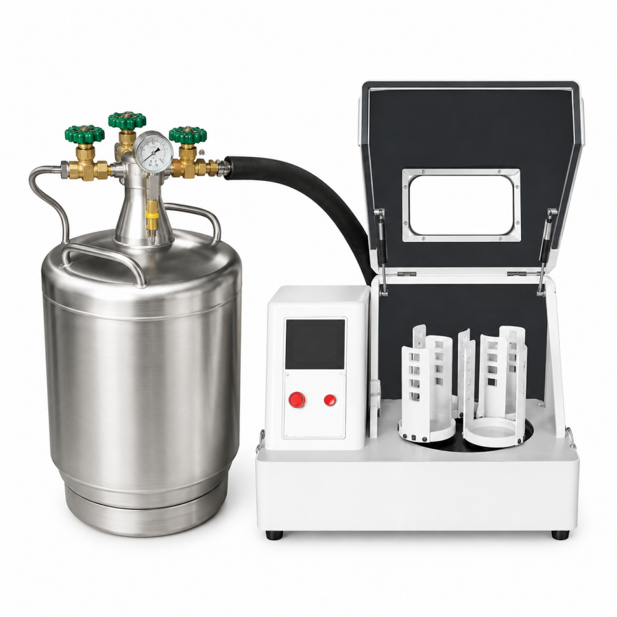 Cryogenic Planetary Ball Mill LNPM-10C 10 L ATOMFAIR® 1 ATOMFAIR LNPM-10C Liquid Nitrogen Planetary Ball Mill -40°C 1.5kW 4-Station 4x2.5L Jars Research Grade