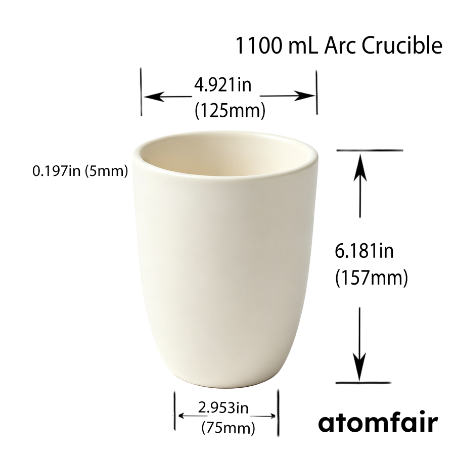99.3% Alumina Ceramic Arc Crucible 1100 mL ATOMFAIR®