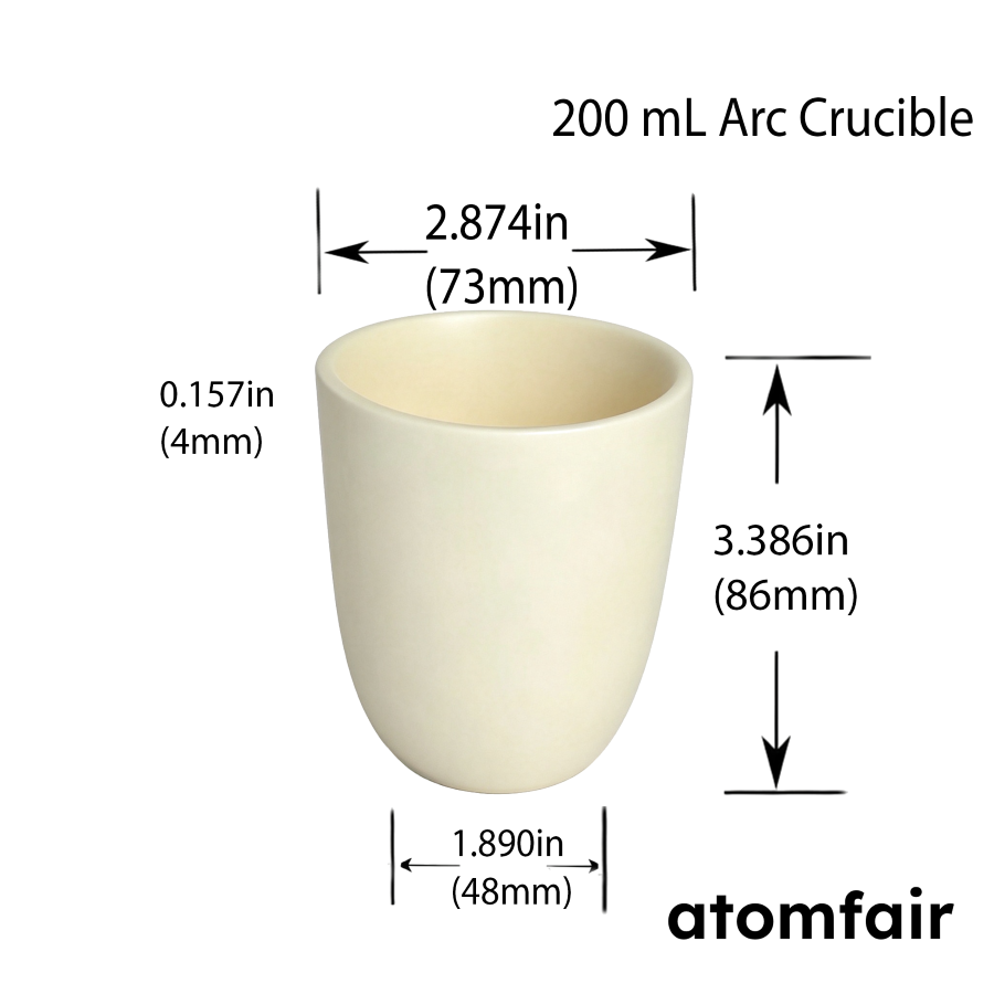 99.3% Alumina Ceramic Arc Crucible 200 mL ATOMFAIR®