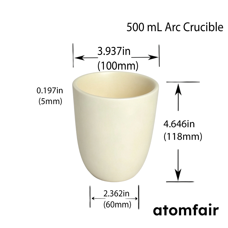 99.3% Alumina Ceramic Arc Crucible 500 mL ATOMFAIR®