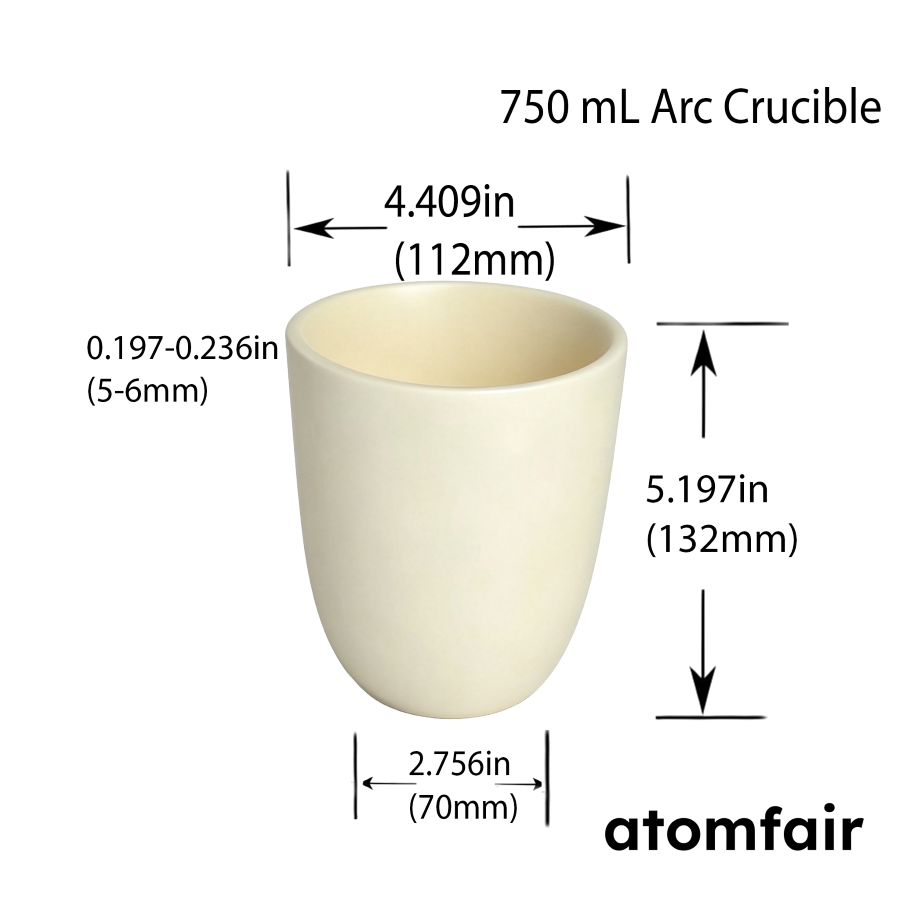 Alumina Ceramic Arc Crucible 750 mL 99.3% ATOMFAIR®