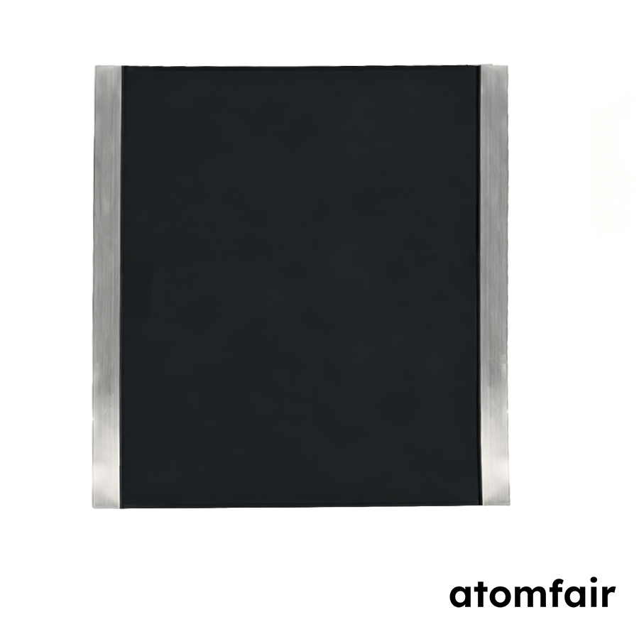 ATOMFAIR® a roll of silver metallic battery grade lithium foil on a core, displaying a smooth gray sheet extending outward.