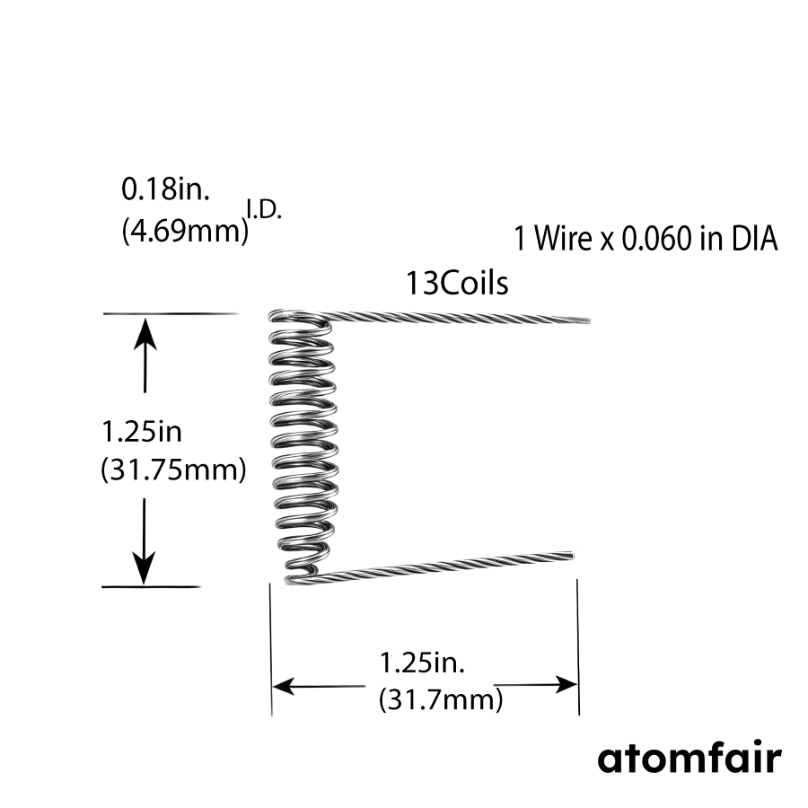 Tungsten Basket Heater, 1 Wire x 0.060 in DIA, 1.25 in L x 1.25 in H x 3/16 in, 13 Coils