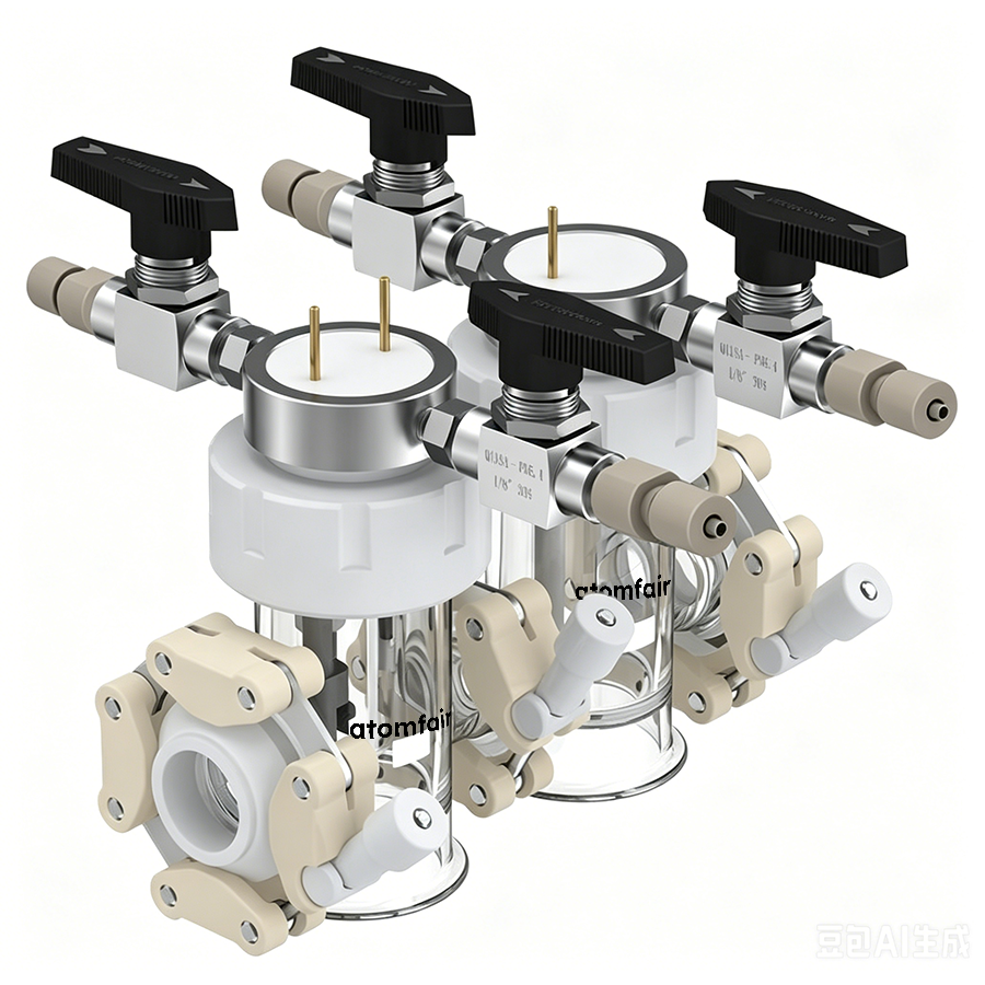 Atomfair Double-Window H-Type Replaceable-Membrane Photoelectrochemical Cell, Absolute Sealing, Single-Layer